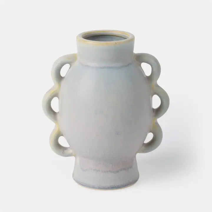 Ceramic vase W/ loop edges, 4.5”x5.4”H